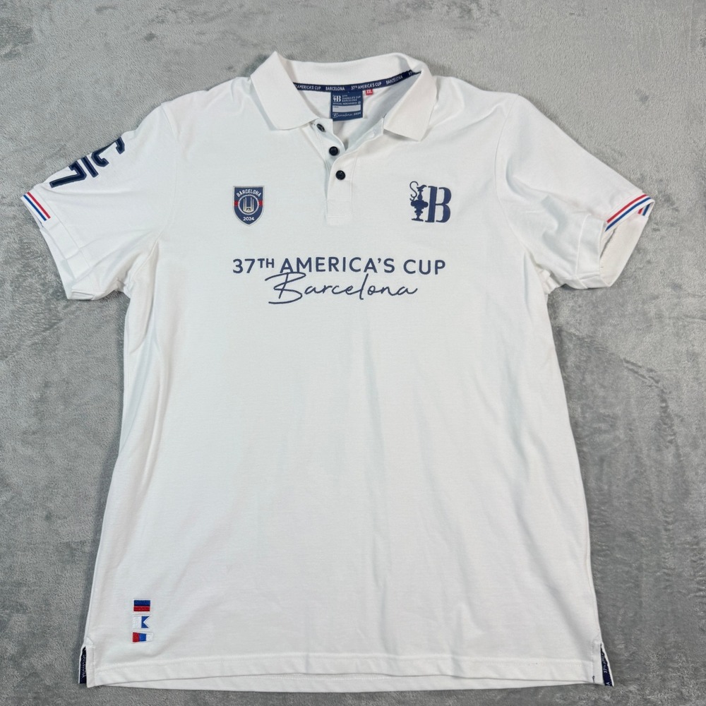 America's Cup Mens XXL Polo Shirt White 37th Barcelona 2024 Official Crew Short